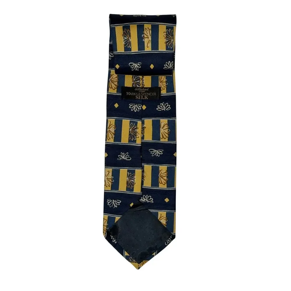 St Michael Marks & Spencer Silk Tie Floral Stripe Vintage